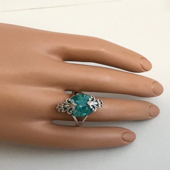 Silver Native SouthWestern Turquoise Ring 7 8 9 - Picture 4 of 12